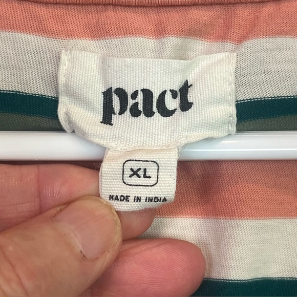 PACT 100% Organic Cotton Striped Top Jersey Sz XL Salmon Green Cream - Picture 4 of 14